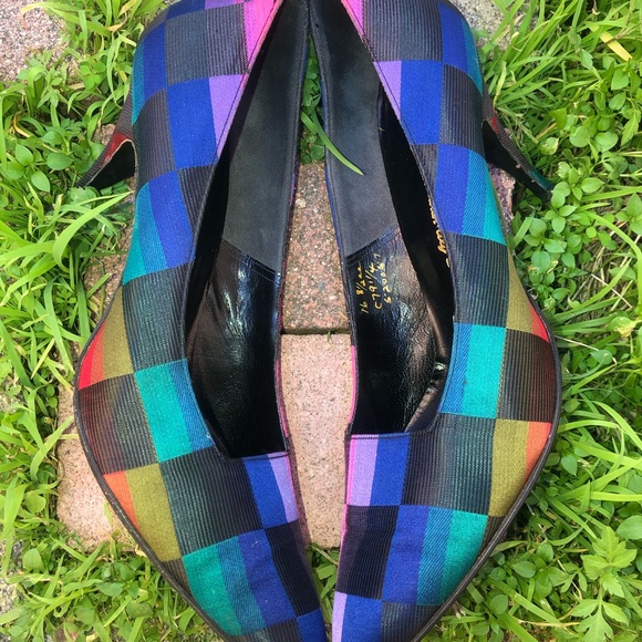 mademoiselle Shoes - Vintage Checkered Rainbow Heels